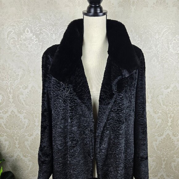 Vintage Dasco Sz 40 Black Faux Fur Long Coat Hook/Eye Closures Adjustable Collar - Picture 2 of 16